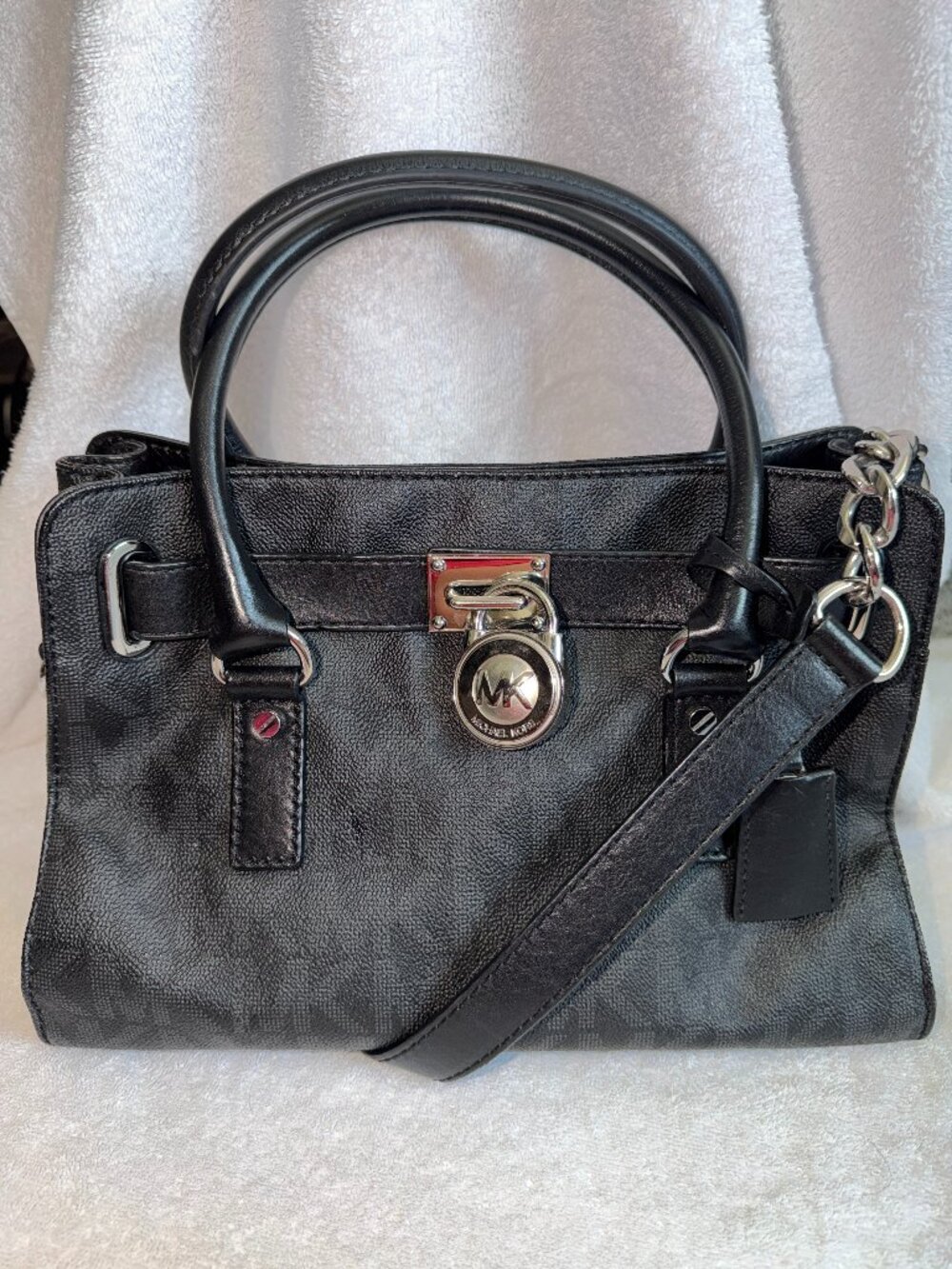Michael Kors Hamilton Bag, Black and silver purse